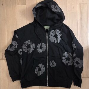 Black Hoodie with Floral Accents